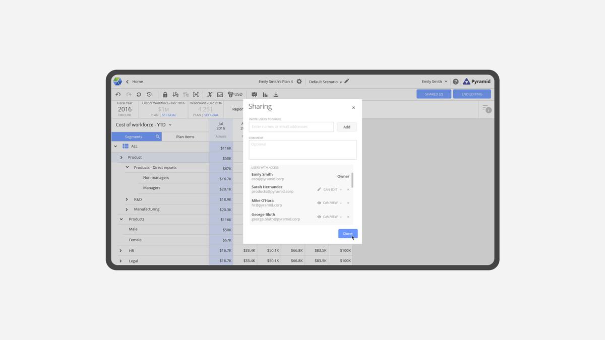 The user interface of Visier's Workforce Planning platform